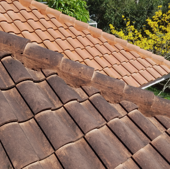 Barrel tile roof before and after